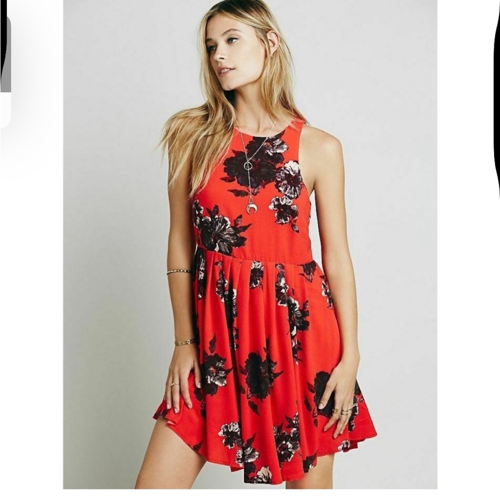 Free People Red Floral Mini Dress